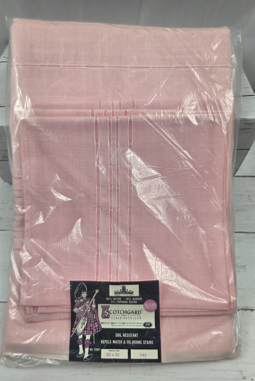 Scotchgard Sears Pink Tablecloth 52"x52", Set of 4 Napkins 16"x16" NOS VTG